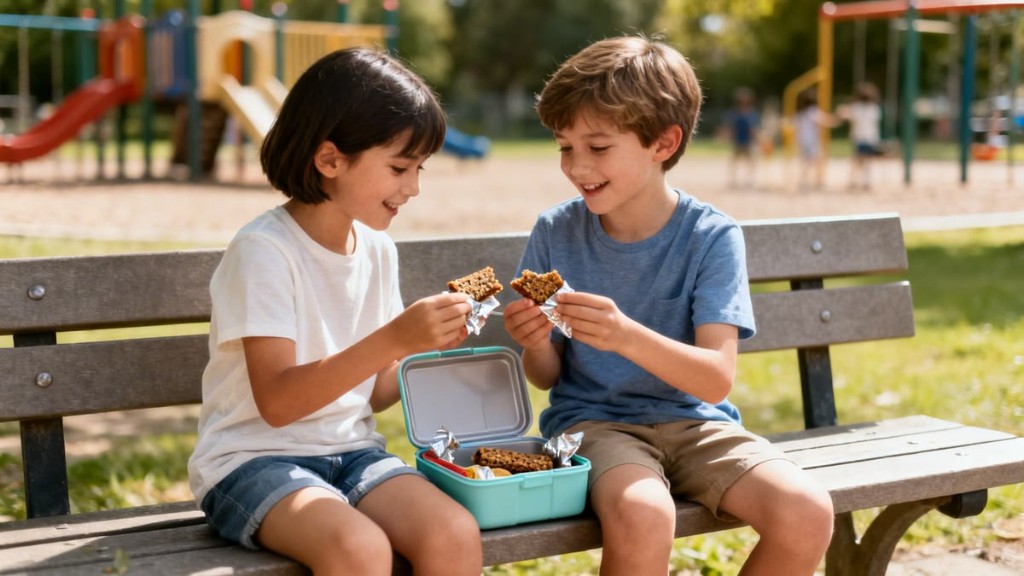 Niños compartiendo lonche en el parque